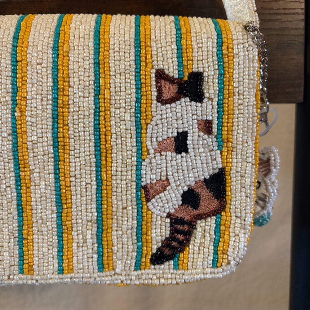 Beaded Cat Shoulder Bag in Cream and Multicolor - Picture 7 of 8
